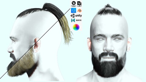 Realistic Mlae Hair - Viking ponytail style Low-poly