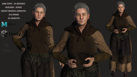 AAA 3D FANTASY MEDIEVAL CHARACTER - OLD WOMAN 01 (REALISTIC STYLE)