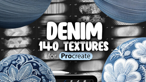 140 Procreate Denim Textures | Jeans Fabric Procreate Texture Seamless Brushes | Denim Fabric Procreate Pattern | Floral Denim Procreate