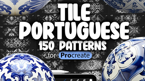 100 Procreate Portuguese Tile Patterns | Traditional Azulejo Tile Procreate Texture Seamless Brushes | Talavera Style Tile Procreate Brush