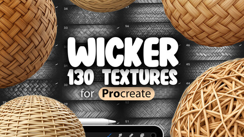 130 Procreate Wicker Textures | Natural Rattan Wicker Procreate Texture Seamless Brushes | Reed Wicker Texture | Bamboo Wicker Texture