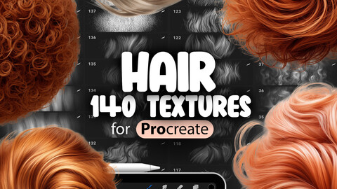 140 Procreate Hair Textures | Women Hair Procreate Texture Seamless Brushes | Straight Hair Texture | Wavy Hair | Frizzy Hair | Flyaway Hair