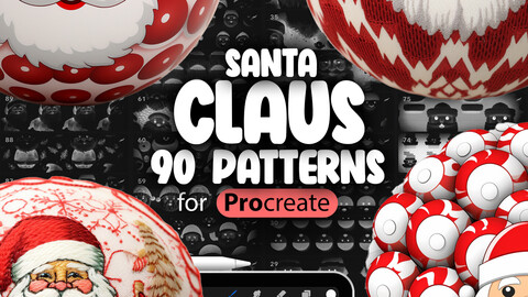 90 Procreate Santa Claus Patterns | Christmas Procreate Seamless Texture Brushes | Winter Procreate Patterns | Santa Claus Procreate Brush