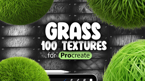 100 Procreate Grass Textures | Lush Green Procreate Texture Seamless Brushes | Wild Meadow Grass Texture Brush | Short Cut Grass Texture