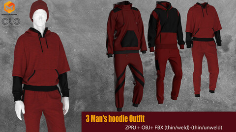 3 Men's Hoodie Outfit / Marvelous designer / Clo3D