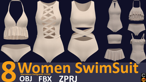 8 basic women's Swimsuit 3d models (VOL.02) Zprj, Fbx, OBJ