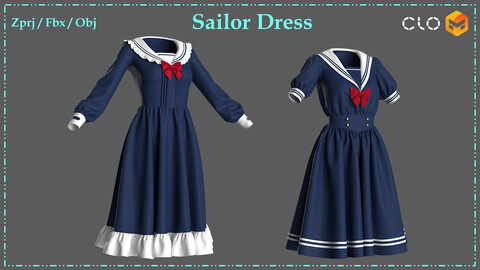 Sailor Dress / Zprj+Obj+Fbx