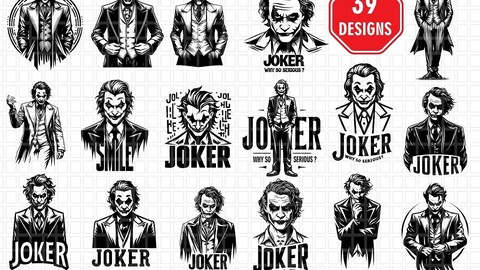 Joker Vector Bundle, Batman SVG Bundle, Supervillain SVG Bundle, Comic Vector, Joker SVG, Harley Quinn SVG Bundle, Anime Cutting Files