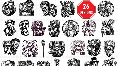 Harley Quinn Vector Bundle, Batman SVG Bundle, Supervillain SVG Bundle, Comic Vector, Joker SVG, Harley Quinn SVG Bundle, Anime Cutting Files