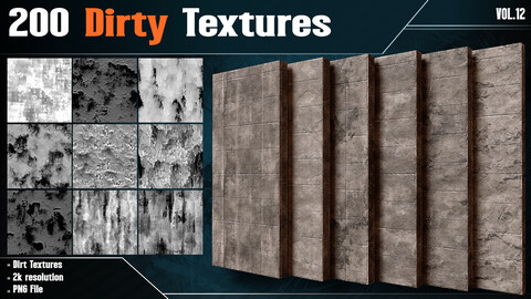 200 Dirty Textures - Vol.12 ( 2k PNG 16 bit Depth )