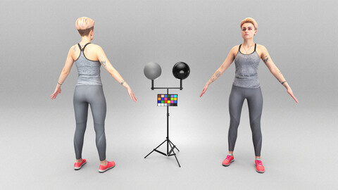 Sporty woman in grey outfit ready for animation 412