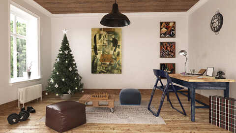 Christmas interior decoration 3D scene