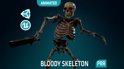Skeleton Undead Warrior Bloody - Rigged - Animated - Textured PBR - Game Ready
