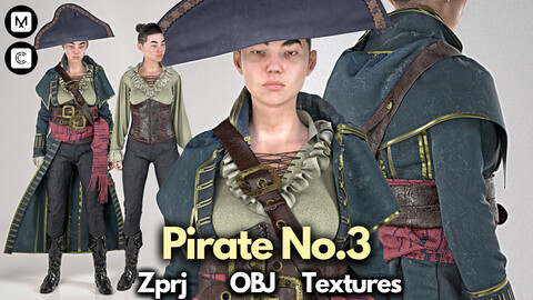 Pirate No.3: Marvelous Designer + Clo3d + OBJ + FBX + Texture