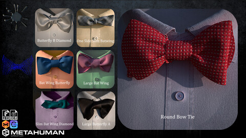 retopology  TRULY TIE set of 7 types bow tie (metahuman avatar ZPRJ OBJ FBX)