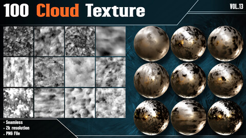 100 Cloud Textures - Vol.13 ( 2k PNG 16 bit Depth )