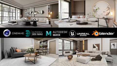 Living Room Scene | Blender-UE5-C4D-3DS-max