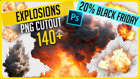 💥 140+ PNG Cutout EXPLOSIONS Effects - Resource Photo Pack for Photobashing in Photoshop