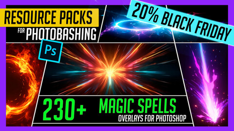 PHOTOBASH 230+ Magic Spell Overlay Effects Resource Pack Photos for Photobashing in Photoshop