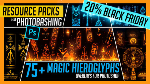 PHOTOBASH 75+ Magic Hieroglyphs Overlay Effects Resource Pack Photos for Photobashing in Photoshop