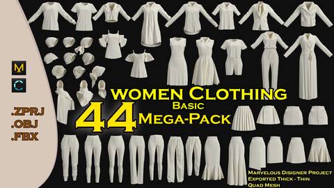 44 women basic clothing Mega Pack - Marvelous Designer project/ zprj-fbx-obj exported