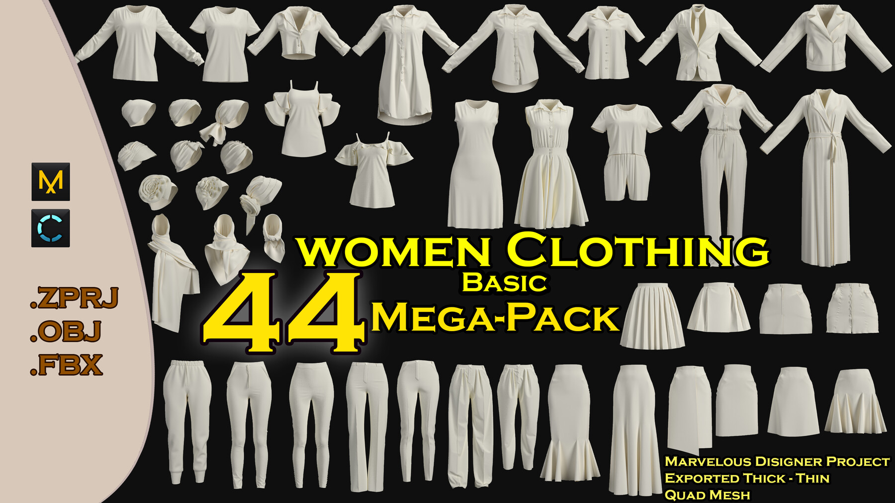 ArtStation - 44 women basic clothing Mega Pack - Marvelous Designer  project/ zprj-fbx-obj exported