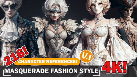 Masked Elegance: 216 Mesmerizing Masquerade Fashion Characters in 4K - Reference Art V1