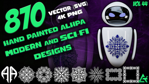 870 Hand Painted Alpha Modern and Sci-Fi Designs (MEGA Pack) - Vol 44