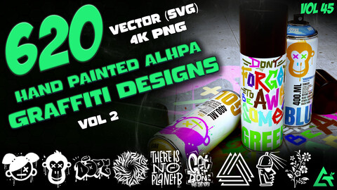 620 Hand Painted Alpha Graffiti Designs (MEGA Pack) - Vol 45