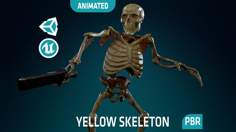 Skeleton Undead Warrior Yellow - Rigged - Animated - Textured PBR - Game Ready