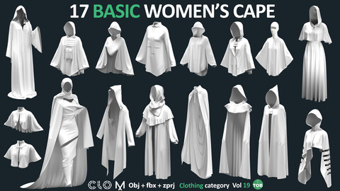 17 BASIC WOMEN'S CAPES / ZPRJ + OBJ + FBX / Marvelous + Clo3d