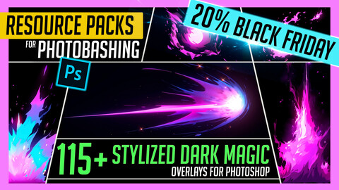 PHOTOBASH 115+ Stylized Dark Magic Overlay Effects Resource Pack Photos for Photobashing in Photoshop