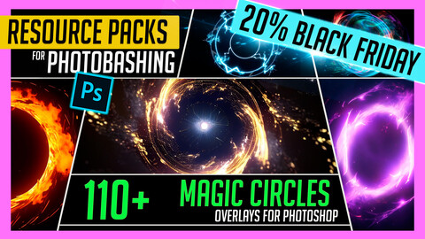 PHOTOBASH 110+ Magic Circle Spell Overlay Effects Resource Pack Photos for Photobashing in Photoshop