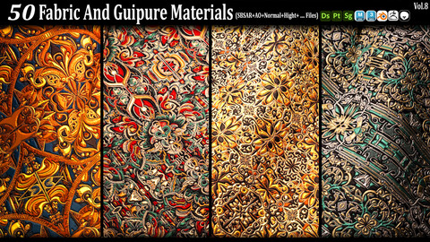 50 Fabric And Guipure Materials (SBSAR+AO+NRM+Hight+...) Vol9