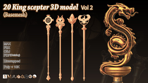 20 King Scepter 3D Model (Basemesh) vol.2