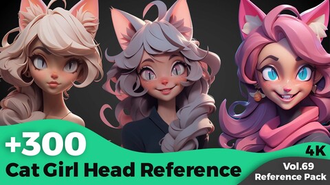 +300 Cat Girl Head Reference(4k)