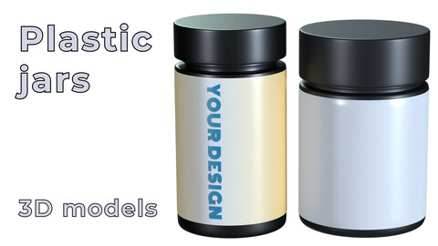 Plastic Jars with labels - 3D models