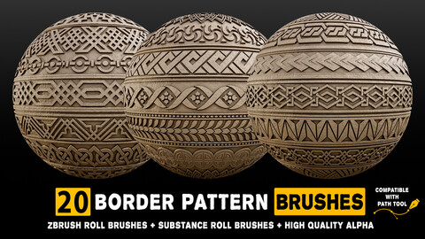 20 Border Pattern Brushes for Substance Painter and Zbrush