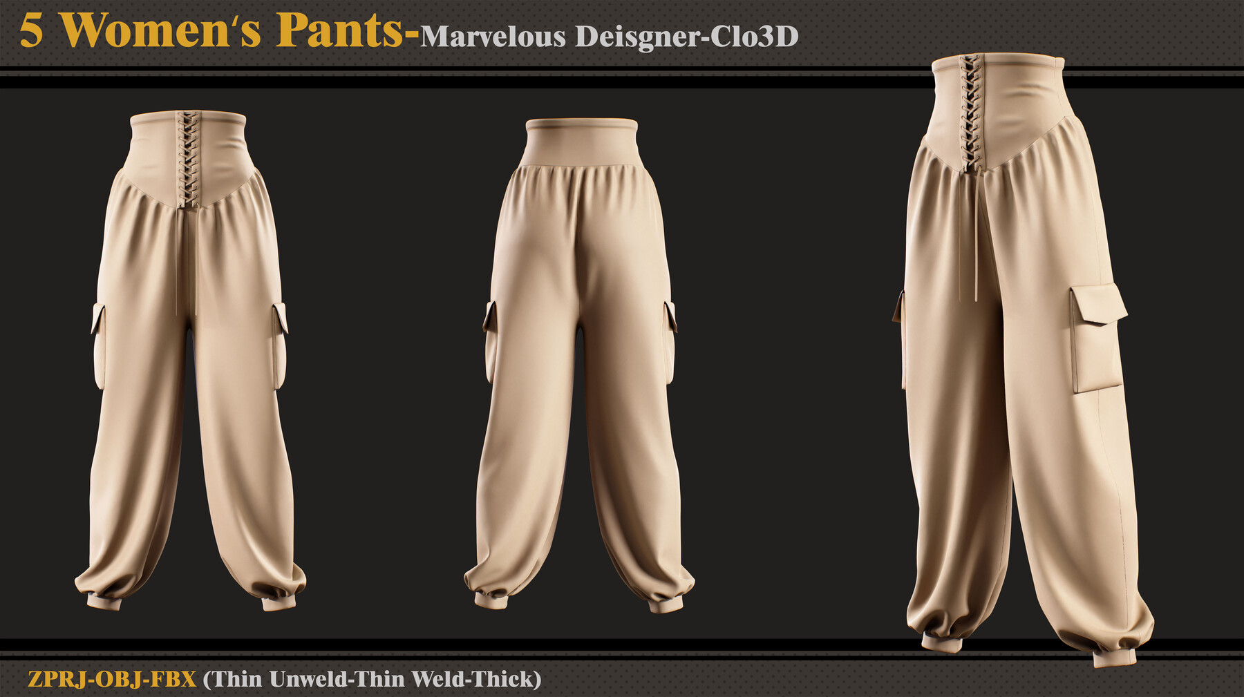 ArtStation - 5 Medieval Women's Pants/Marvelous Designer-Clo3D(ZPRJ + FBX +  OBJ)