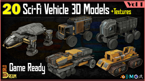 20 Sci-Fi Vehicle 3D Models with Textures | Game Ready | Vol 1