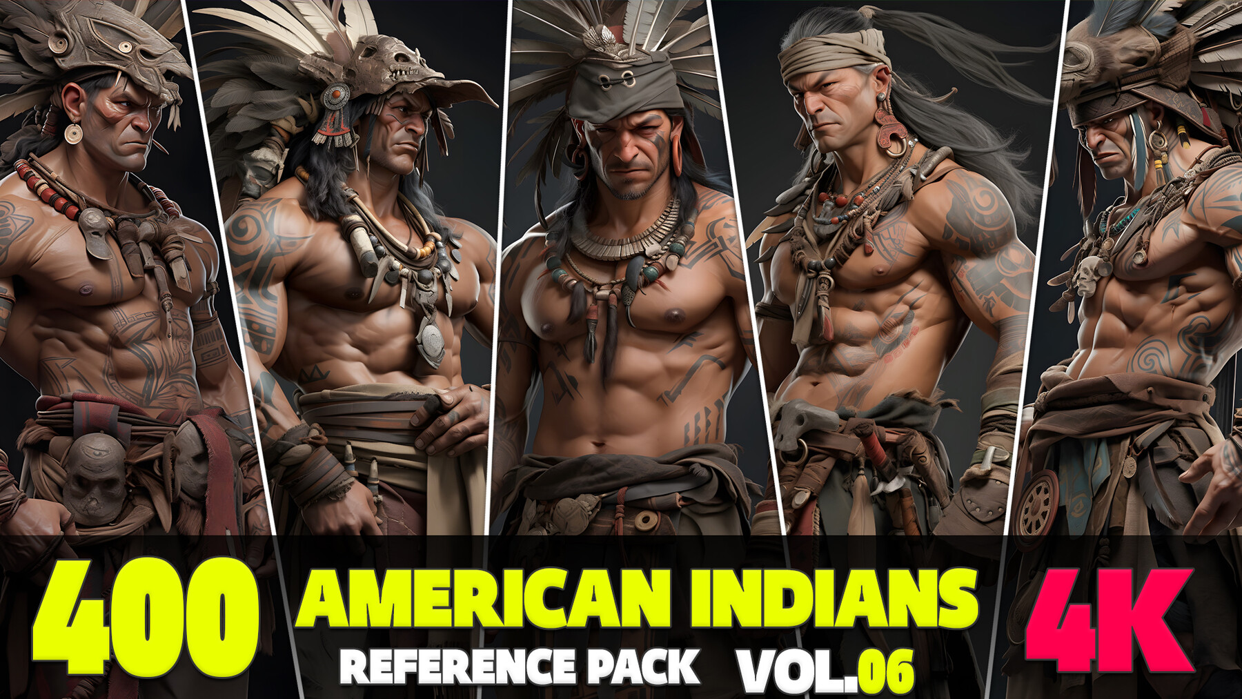 Artstation 400 4k American Indians Warrior Reference Pack Vol06