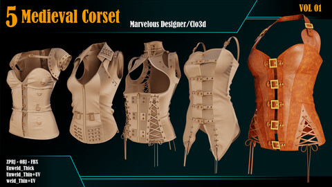 5 Medieval Corset_VOL 01 (Marvelous/CLO +ZPRJ +OBJ+FBX+UV)