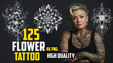 125 Flower Tattoo (PNG Files)-4K- High Quality