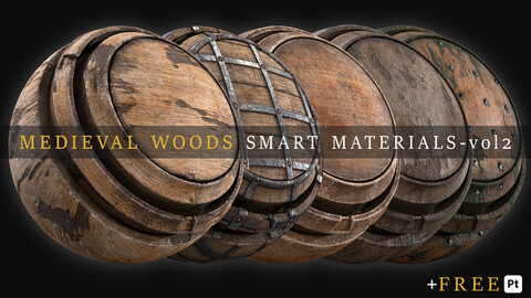 MEDIEVAL and DAMAGED WOODS Smart Materials for Substance 3D Painter - VOL 02