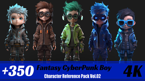 +350 Fantasy CyberPunk Boy| 4K | Character Reference Pack Vol.02