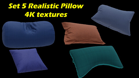 5 Realistic 3d Pillows Set - 4K textures