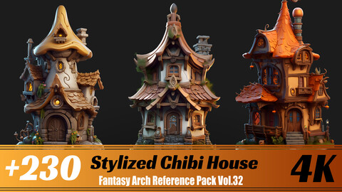 +230 Stylized Chibi House | 4K | Fantasy Arch Reference Pack Vol.32