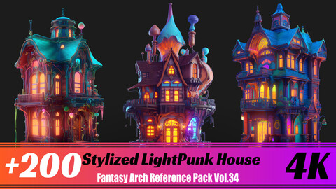 +200 Stylized LightPunk House | 4K | Character Reference Pack Vol.34