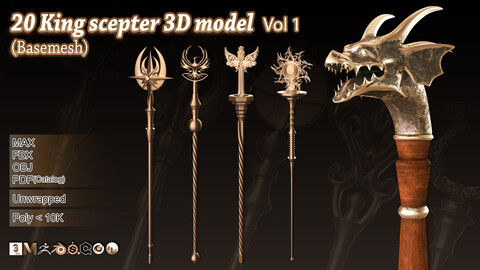 20 King Scepter 3D Model (Basemesh) vol.1