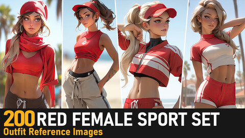 Red Female Sport Set |4K Reference Images